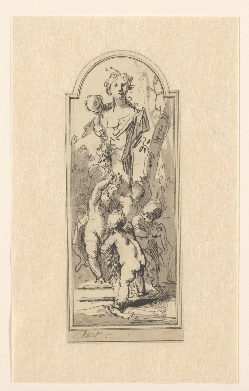 Putti med byste av kvinne mellom trærne av Jacob de Wit