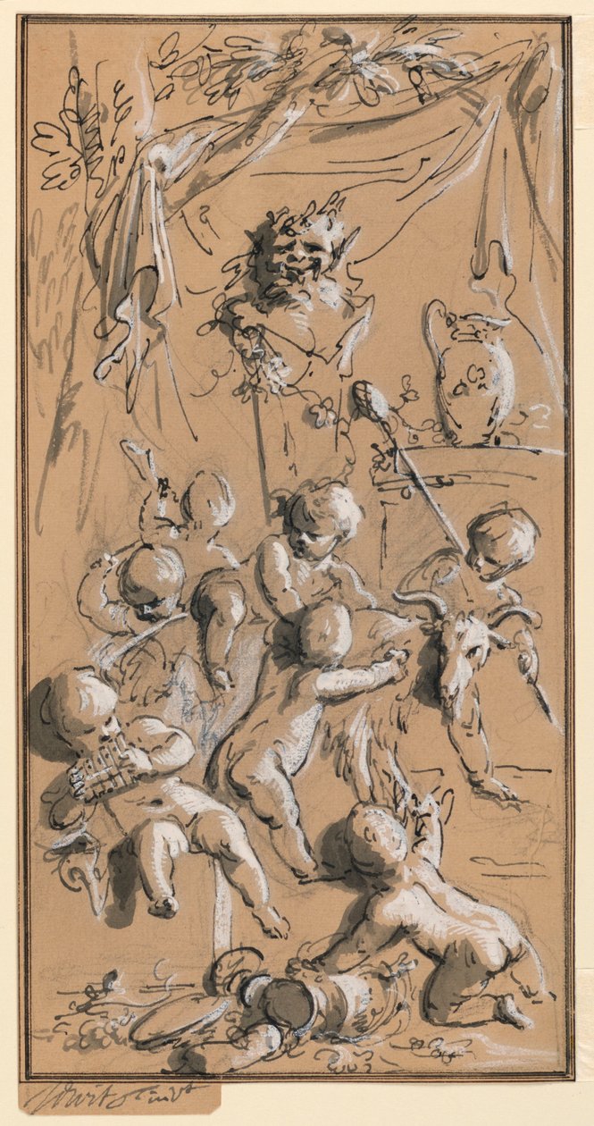Putti leker foran en herm av Jacob de Wit