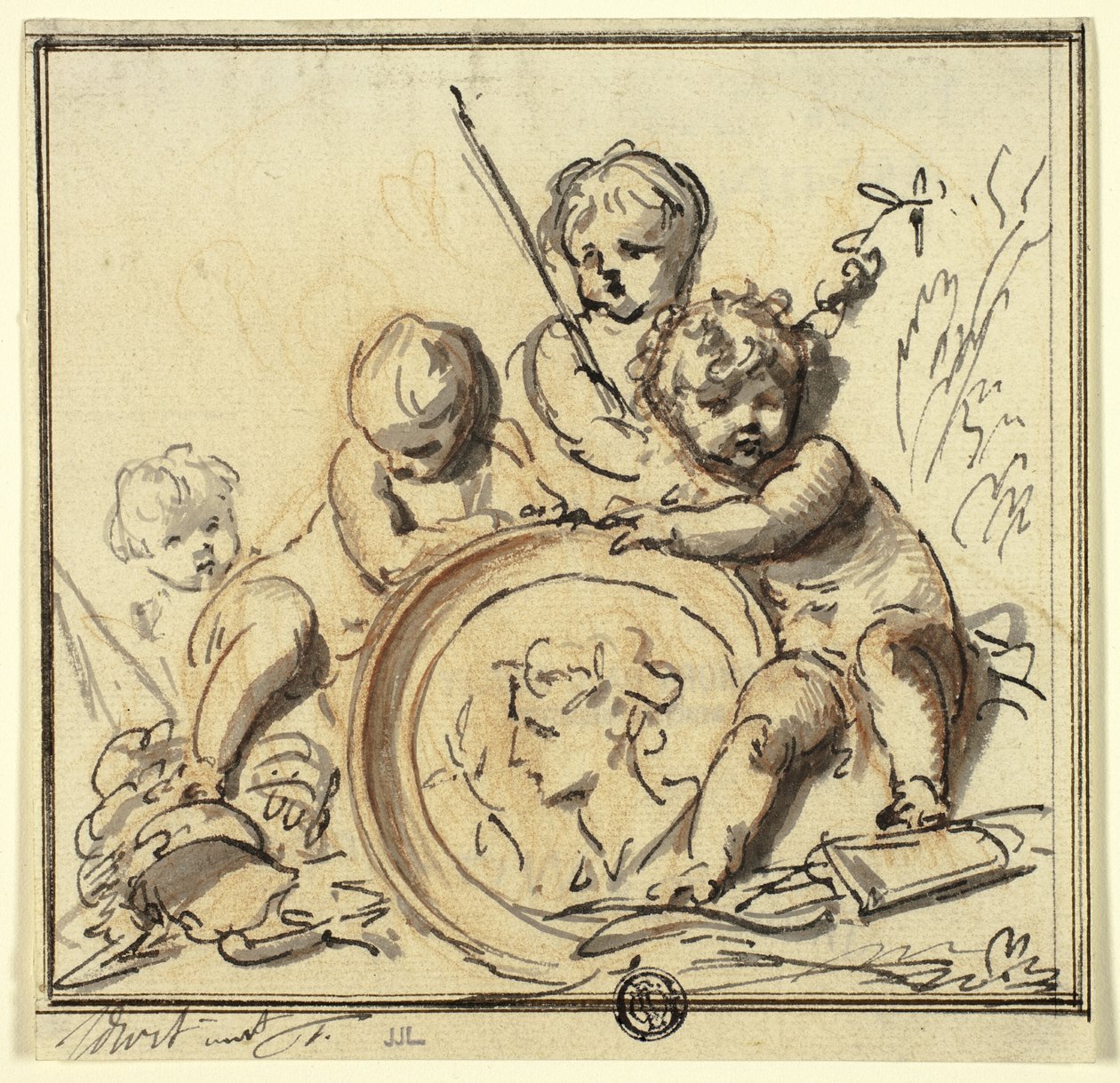 Putti med medaljong av Jacob de Wit