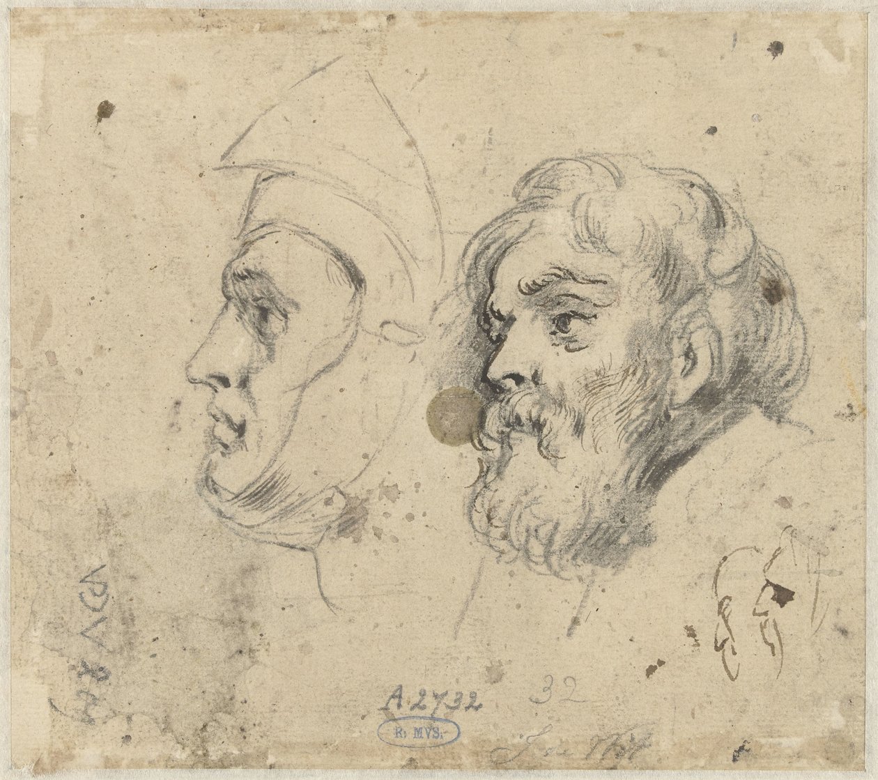 Studieark med to hoder av Jacob de Wit