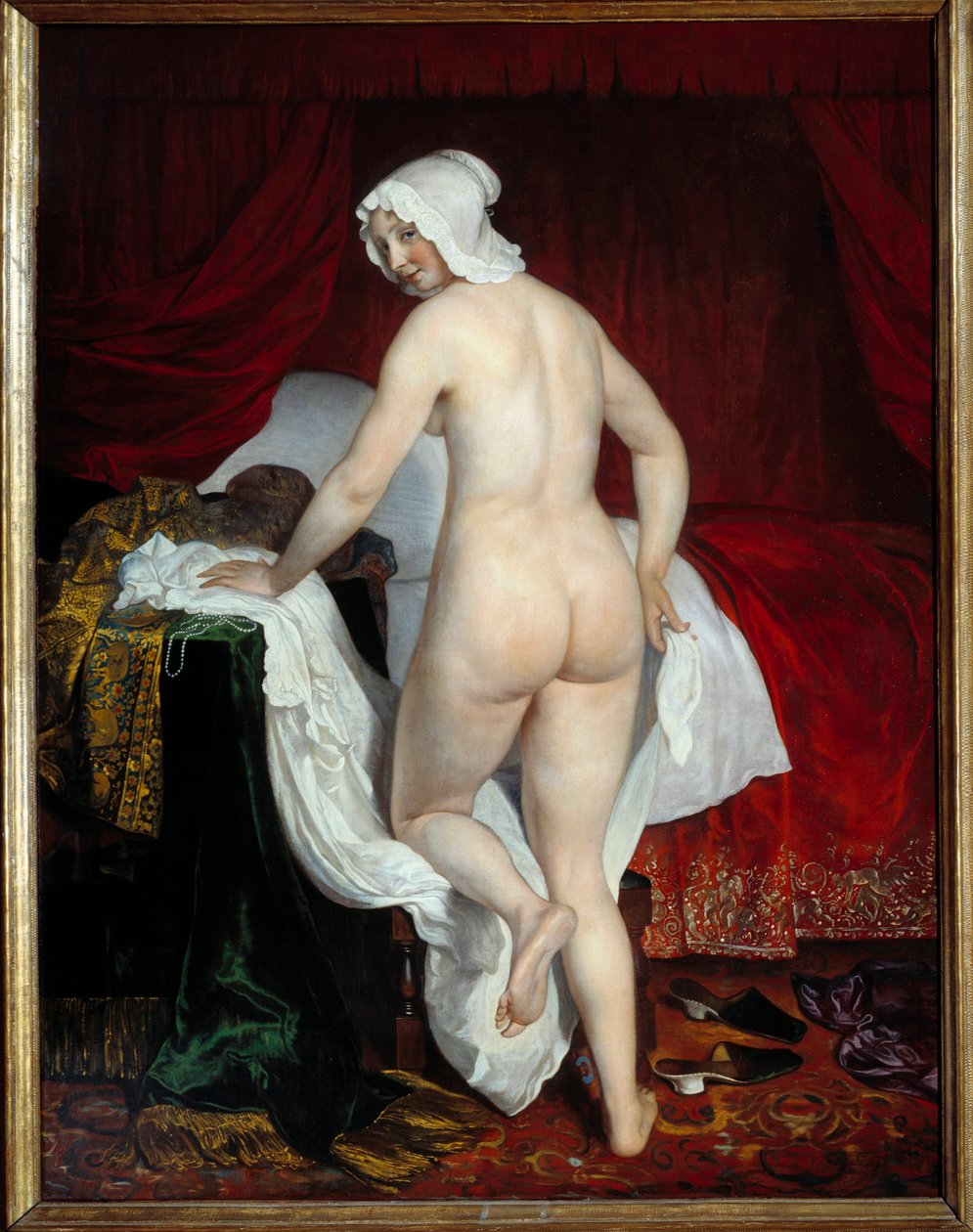 Ung kvinne liggende sa det italienske sengetidsmaleriet av Jacob van Loo (1614-1670) 1650 Sun. 1,87x1,43 m Lyon, Musee des Beaux Arts av Jacob or Jacques van Loo