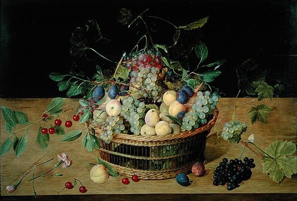 En kurv med frukt (olje på panel) av Jacob van Hulsdonck