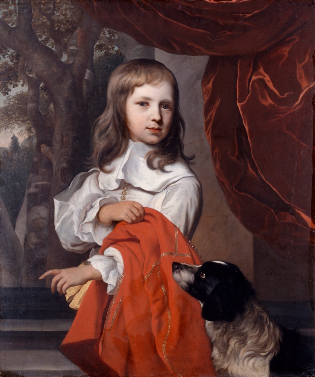 Portrett av en ung gutt med en hund, 1658. av Jacob van Loo