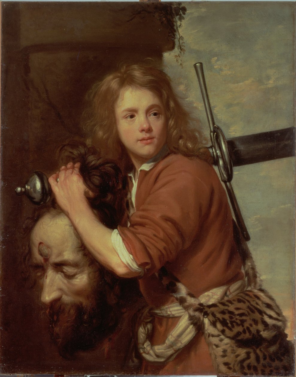 David som bærer hodet til Goliat, 1643 av Jacob van Oost