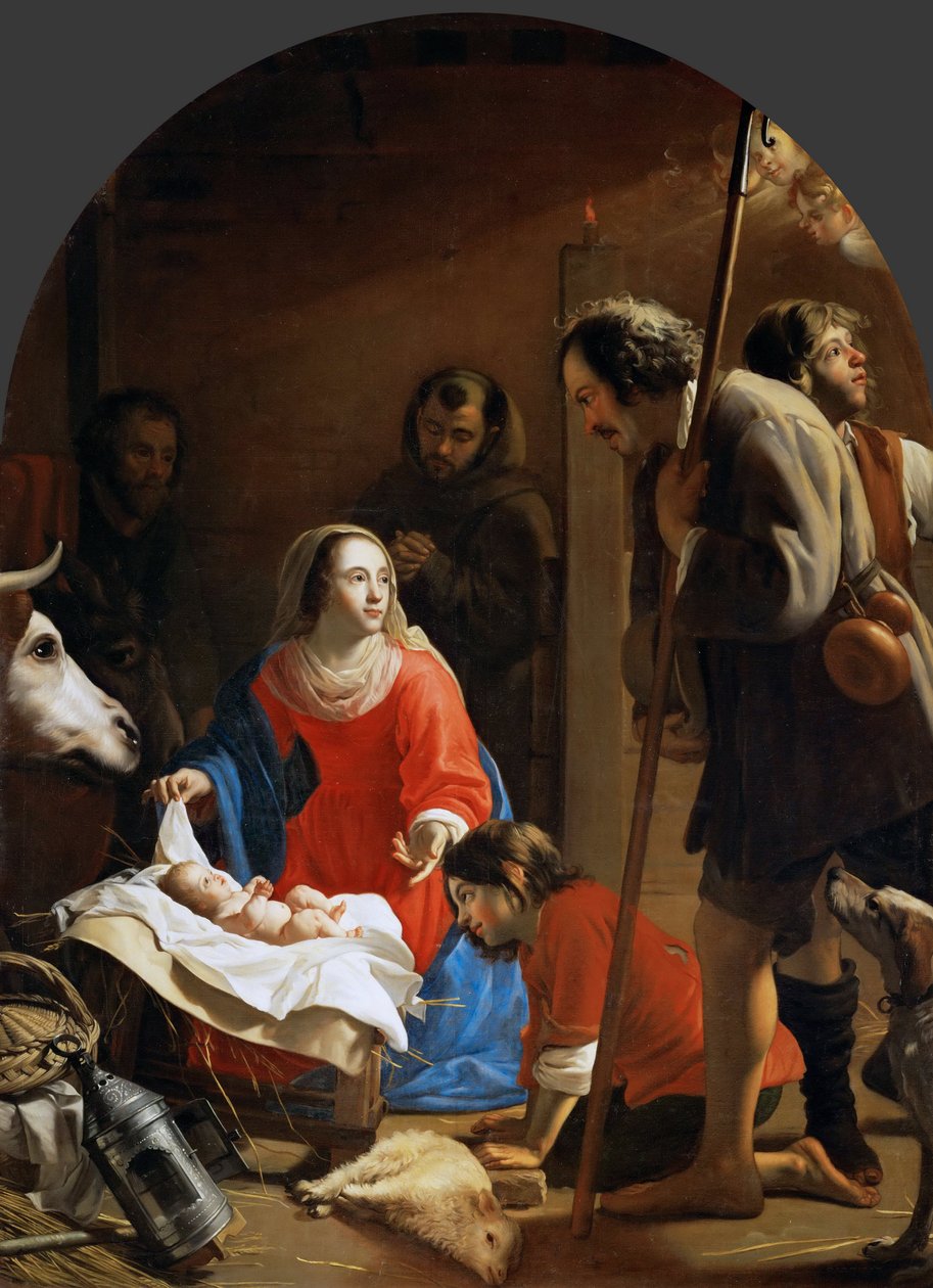 Hyrdenes tilbedelse med den hellige Frans av Assisi - Jacob (Jacques) van Oost, den eldste (1601-1671). Olje på lerret, ca. 1645. Dimensjon : 258x189 cm. Kunsthistorisk museum, Vienne av Jacob van Oost