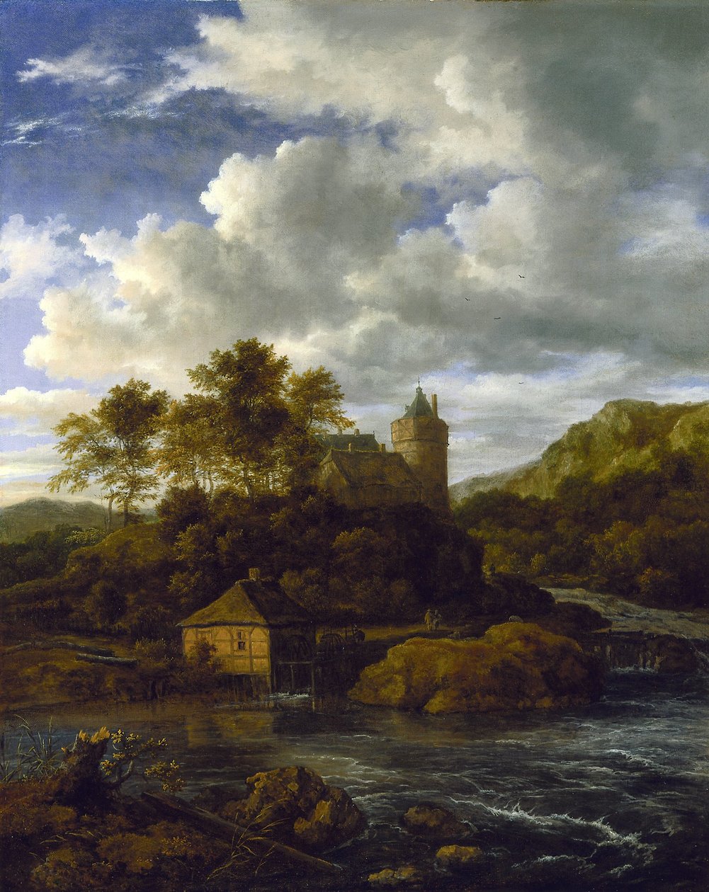 Slott og vannmølle ved en elv av Jacob van Ruisdael