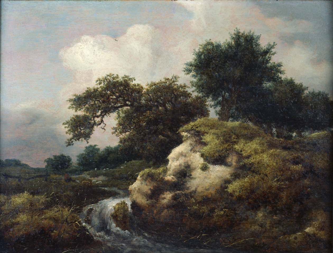 Landskap med sanddyne og lite fossefall av Jacob van Ruisdael
