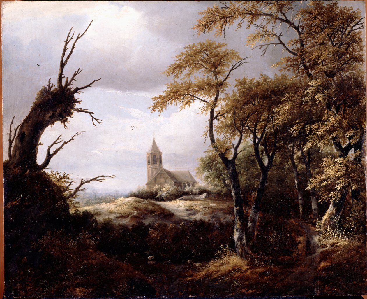 Landskap med en kirke av Jacob van Ruisdael