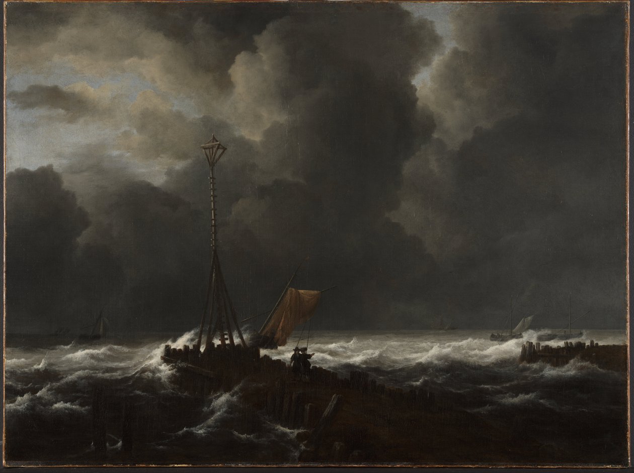Røft sjø ved en brygge av Jacob van Ruisdael
