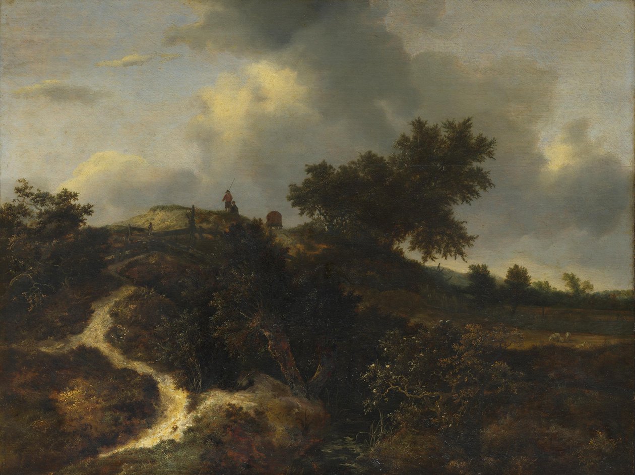 Sandhauger bevokst med trær av Jacob van Ruisdael