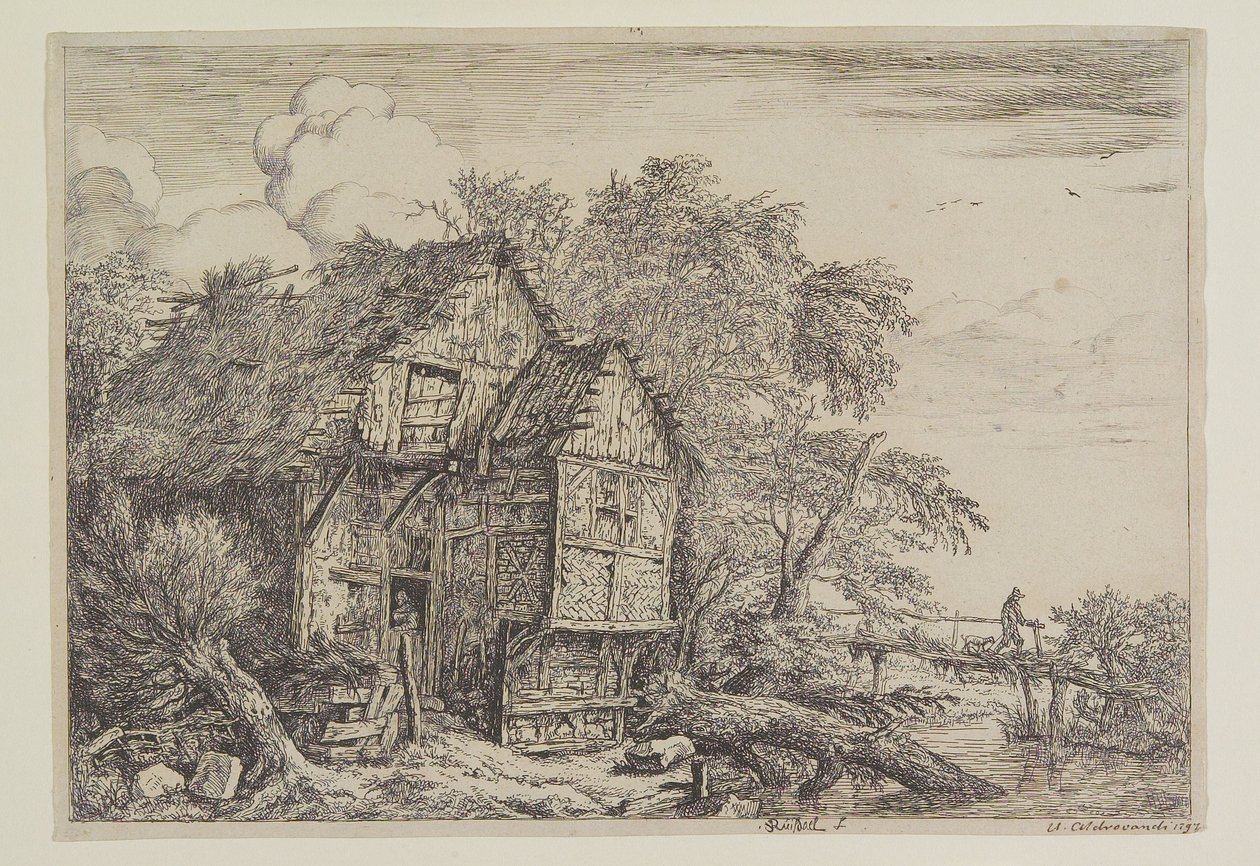 Hytta og gangbroen av Jacob van Ruisdael