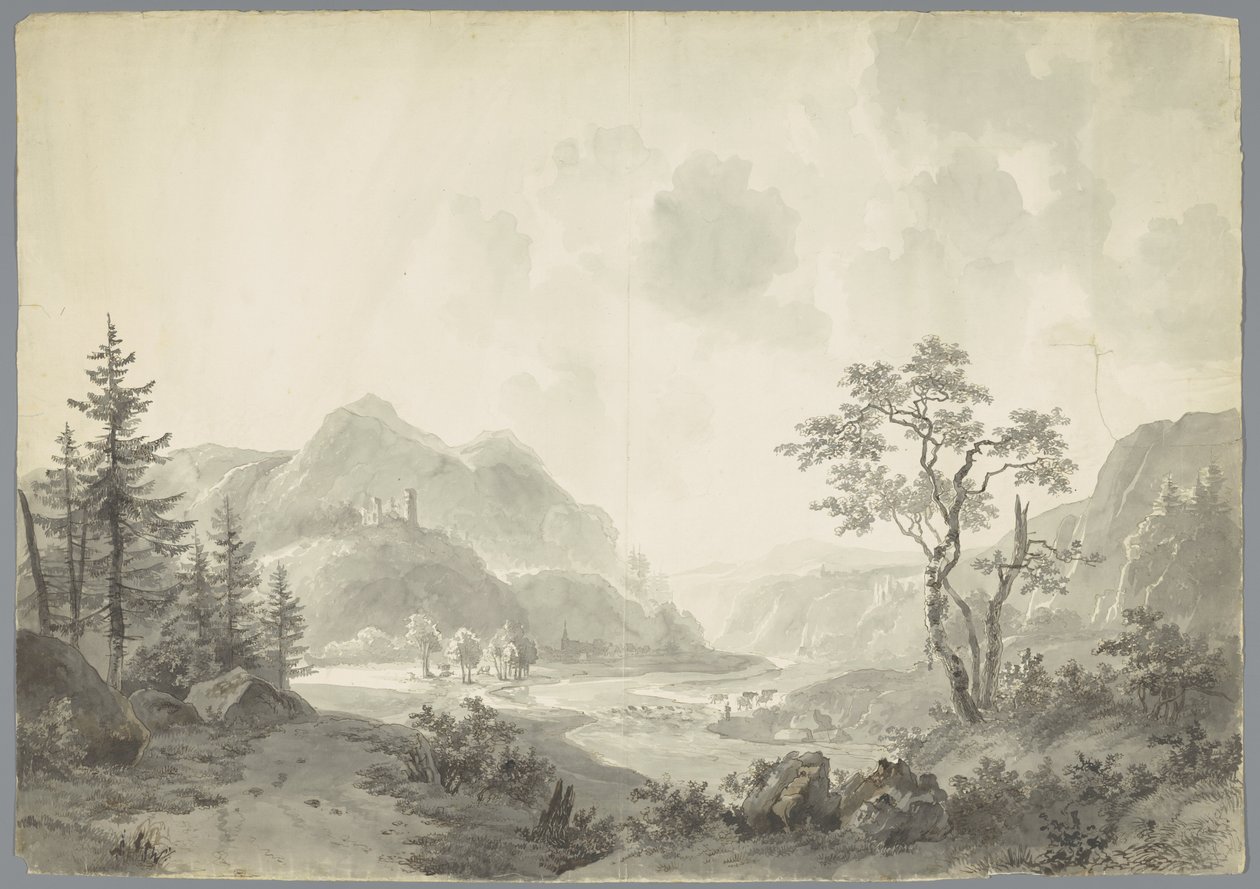 Fjelllandskap med elv av Jacob van Strij