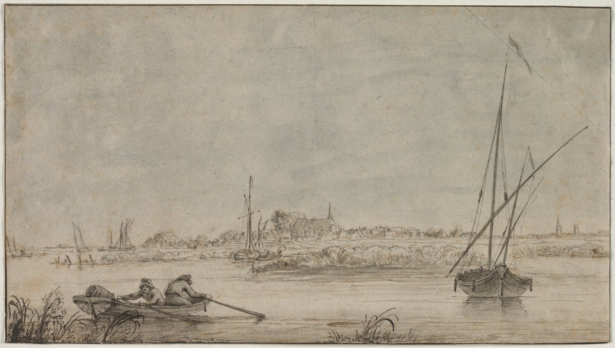 Utsikt over Dordrecht fra elven, 1775-1815. av Jacob van Strij