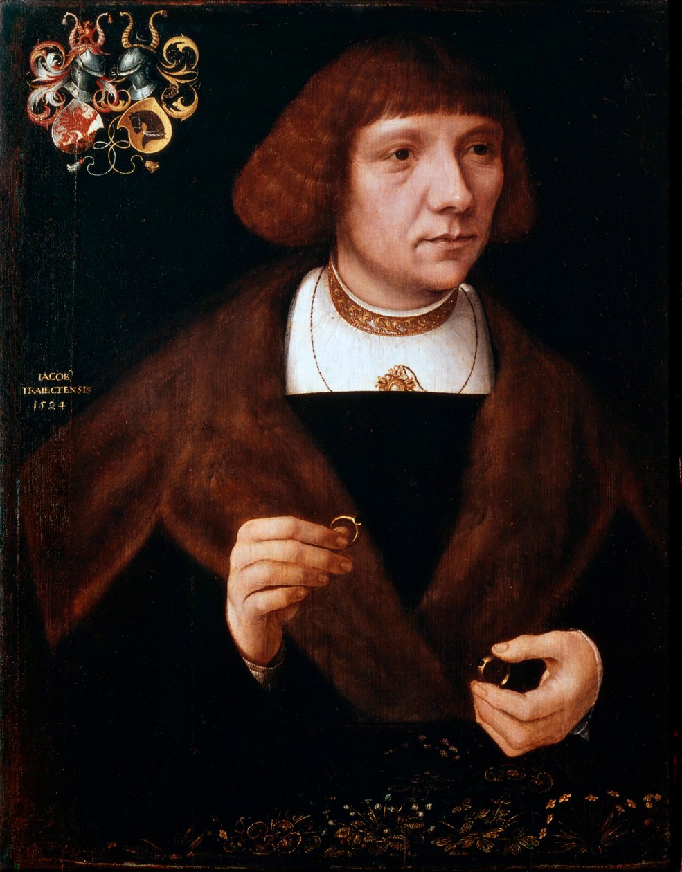 Mannsportrett med ringer, 1524. av Jacob van Utrecht