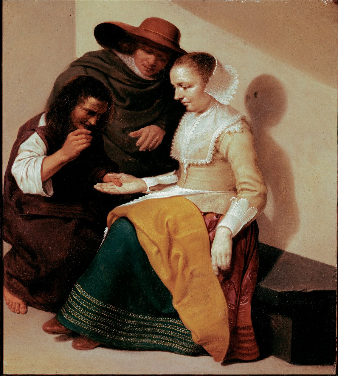 Spåkonen Maleri av Jacob Van Velsen (etter 1625-c. 1656) 1631 Søn. 26x23 cm Paris, musee du Louvre - Spåkonen, av Jacob Van Velsen (etter 1625-c.1656). Olje på kobber, 26 x 23 cm av Jacob van Velsen
