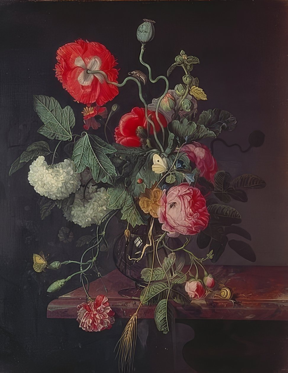 Blomster i en glassvase. 1667 av Jacob van Walscapelle