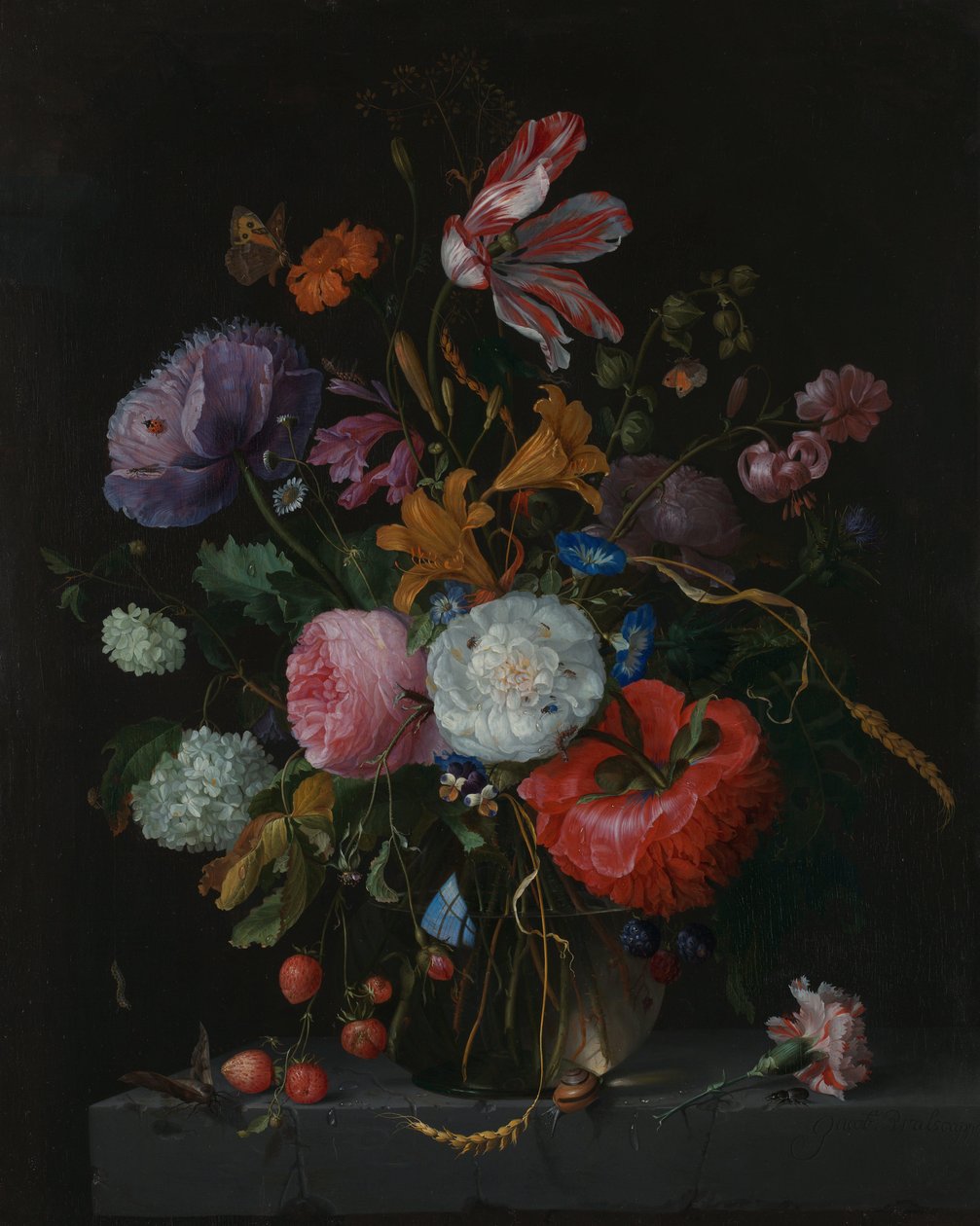 Blomster i en glassvase, ca. 1670 av Jacob van Walscapelle