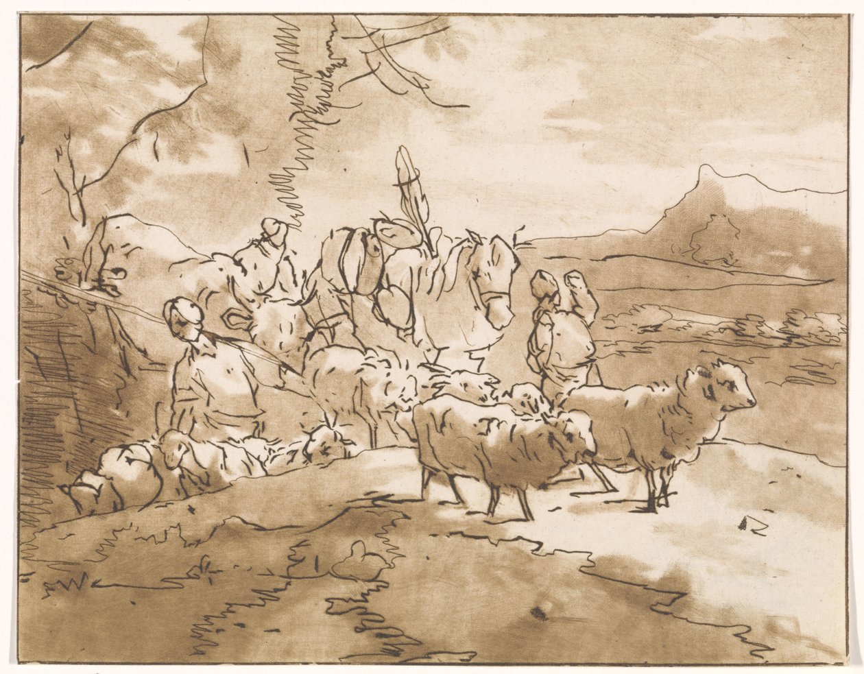 Gjeter med storfe i et fjellandskap av Jacob van de Velde (graveur)
