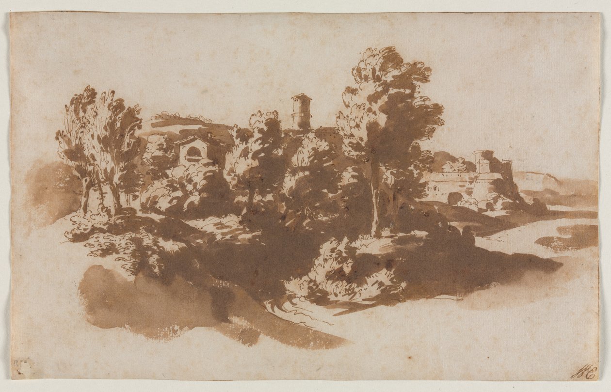 Landskap med befestning mellom Marino og Frascati, ca. 1650. av Jacob van der Ulft