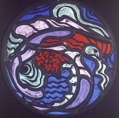 Abstrakt komposisjon, medaljong (farget glass) av Jacoba van Heemskerck