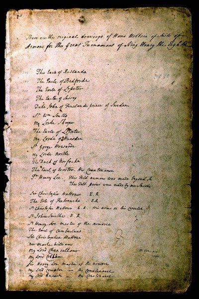 Indeks til Suits of Armor fra An Elizabethan Armourers Album, ca. 1589 av Jacobe Halder