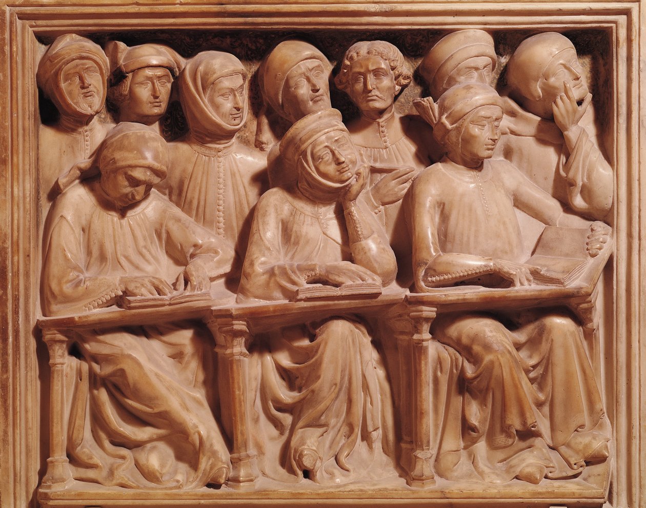 Gruppe av studenter fra Bologna, fra graven til Giovanni da Legnano (marmor) av Jacobello and Pier Paolo dalle Masegne