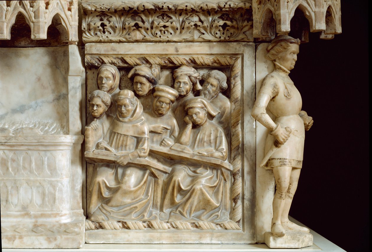 Begravelsesmonument til Carlo, Roberto og Riccardo da Saliceto: studenter som deltar på et kurs (skulptur, ca. 1403) av Jacobello and Pier Paolo dalle Masegne