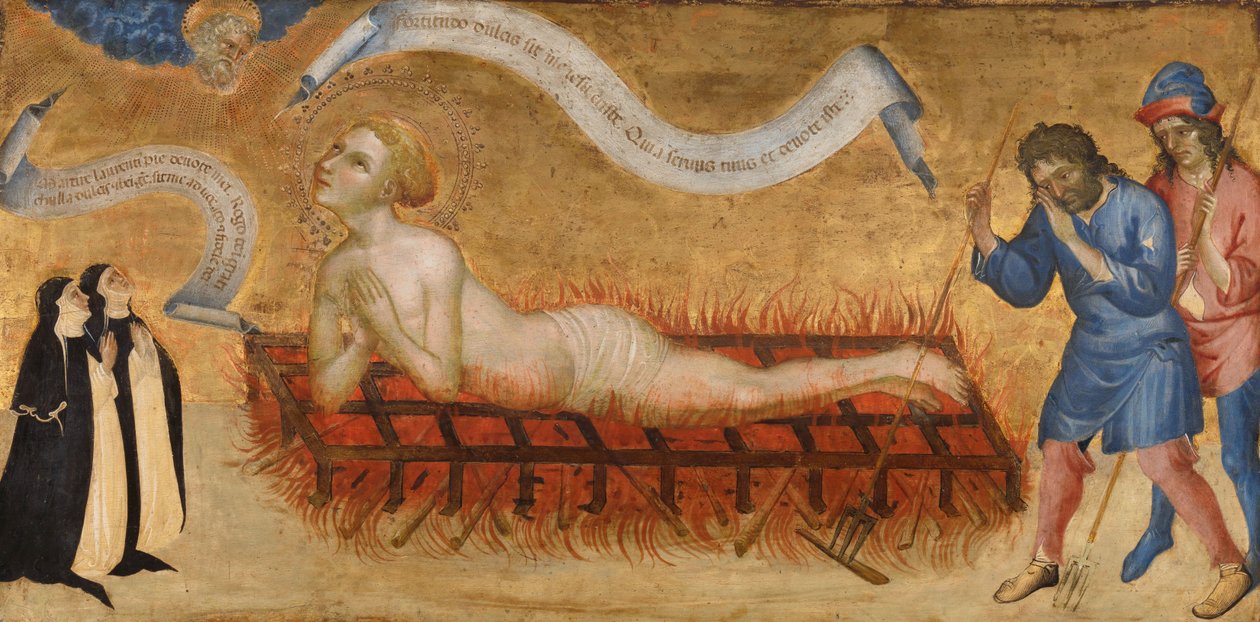Martyrdom of Saint Lawrence, med to benediktinske nonner av Jacobello del Fiore