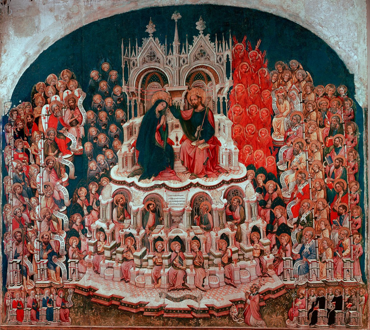 Kroningen av Jomfruen i paradis-maleri på tre av Jacobello del Fiore (1370-1439). Galleriet i Accademia Venezia fra 1400-tallet av Jacobello del Fiore