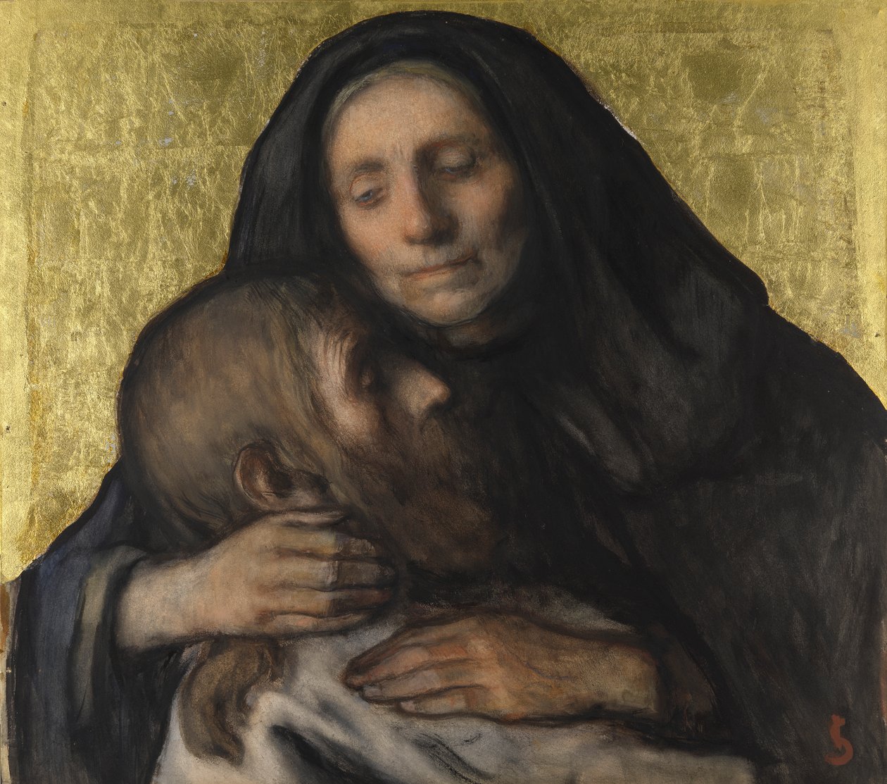 Pietà (gouache på papir med bladgull) av Jacobs Smits