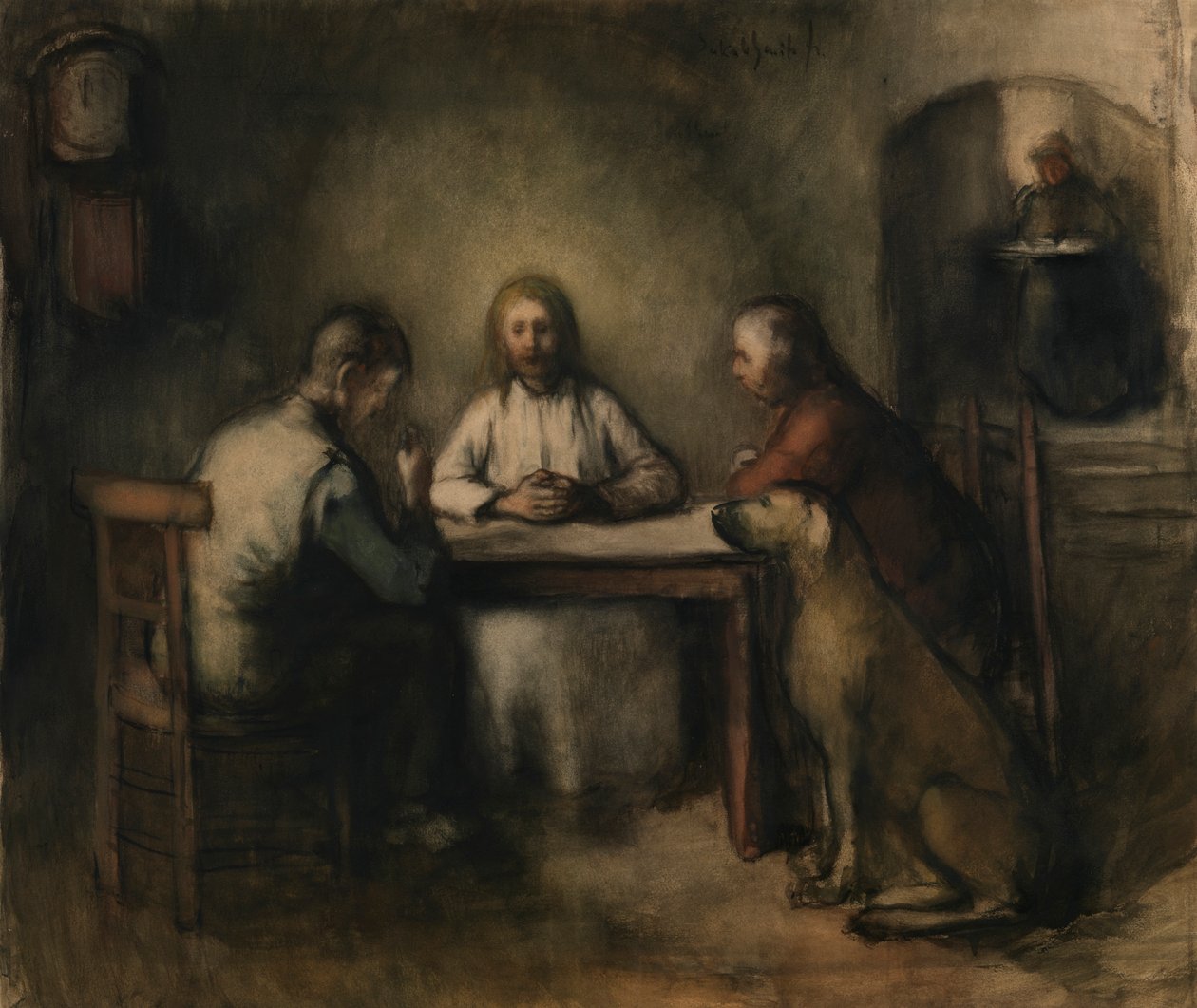 Nattverden i Emmaus (akvarell på papir) av Jacobs Smits
