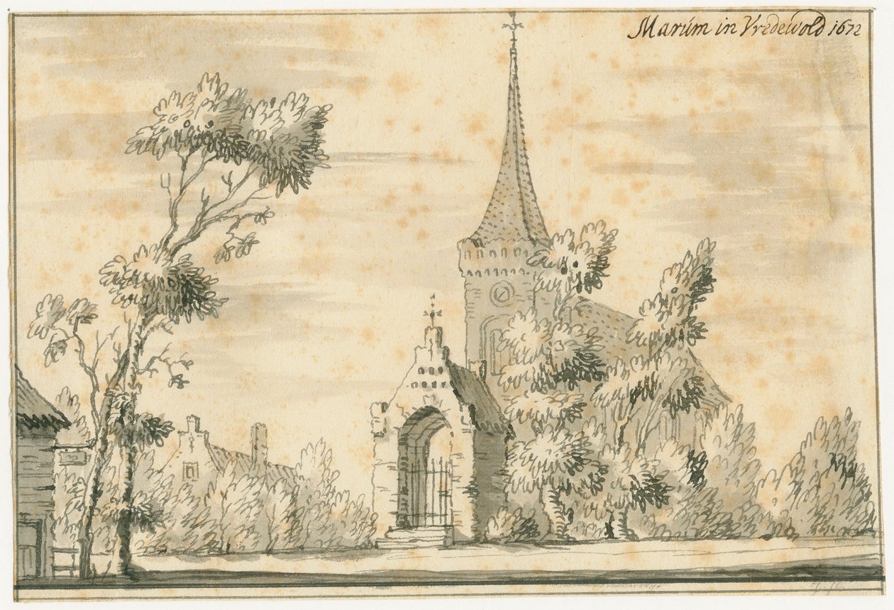 Kirken Marum i Vredewold i 1672 av Jacobus Stellingwerff