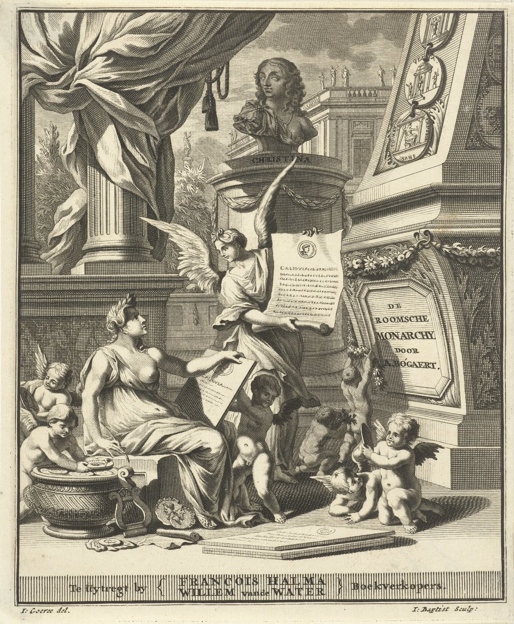Tittelside for A. Bogaert, Det romerske monarkiet, vist i myntene til de vestlige og østlige keisere, Utrecht 1697 av Jacobus Baptist