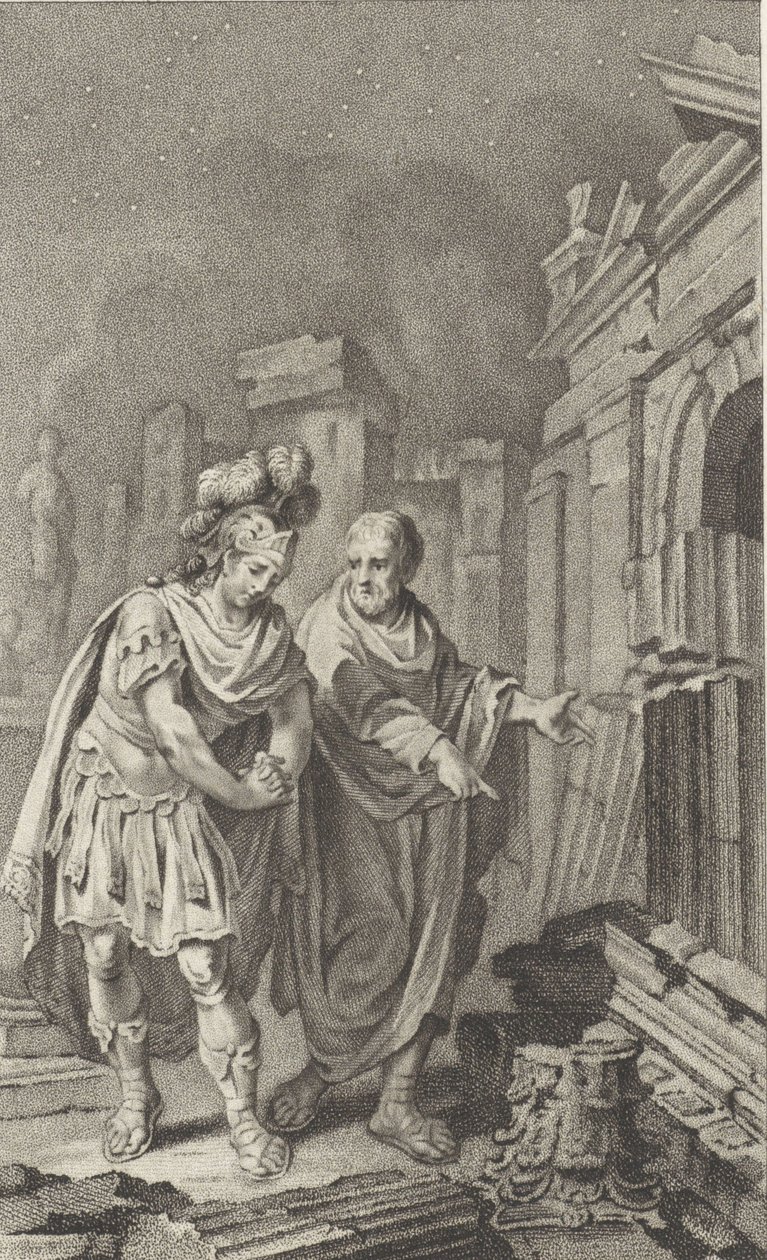 Scipio Aemilianus før ruinene av Kartago i selskap med Polybius, 1797. av Jacobus Buys