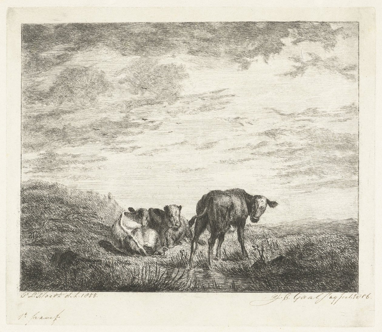 Tre kalver av Jacobus Cornelis Gaal (signed by artist)