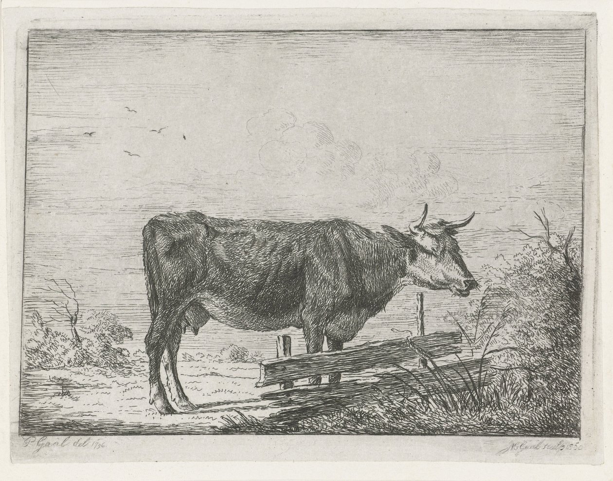 Ku som står ved et gjerde av Jacobus Cornelis Gaal