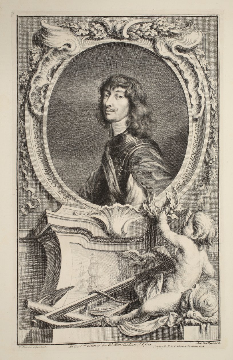 Portrett av Algernon Percy, jarl av Northumberland, illustrasjon fra "Heads of Illustrious Persons of Great Britain", pub. av Knapton, London 1742 av Jacobus Houbraken