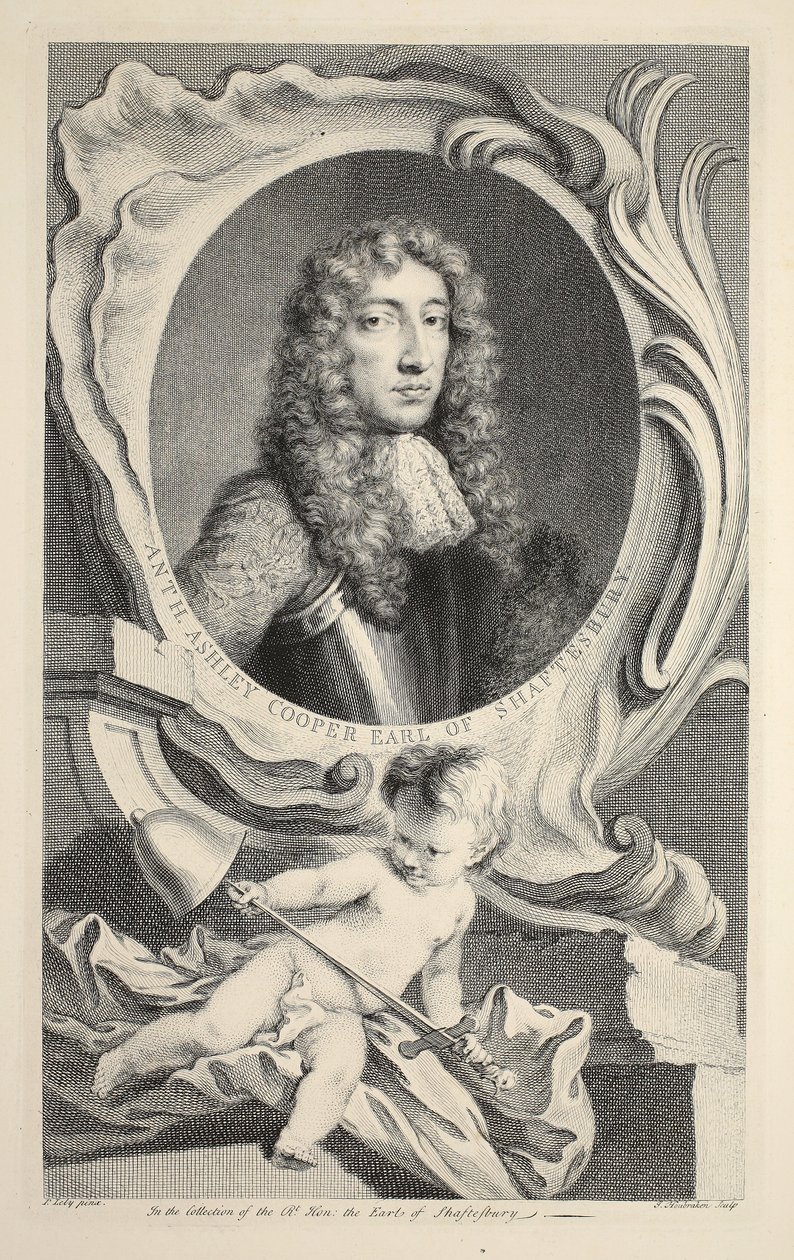Portrett av Anthony Ashley Cooper, jarl av Shaftesbury, illustrasjon fra "Heads of Illustrious Persons of Great Britain", pub. av Knapton, London 1742 av Jacobus Houbraken
