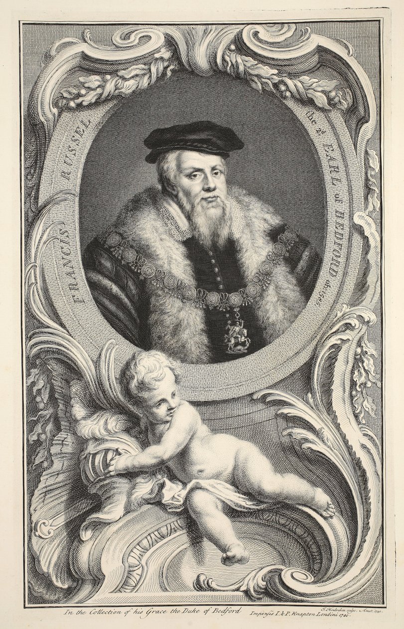 Portrett av Francis Russell, illustrasjon fra "Heads of Illustrious Persons of Great Britain", pub. av Knapton, London 1742 av Jacobus Houbraken