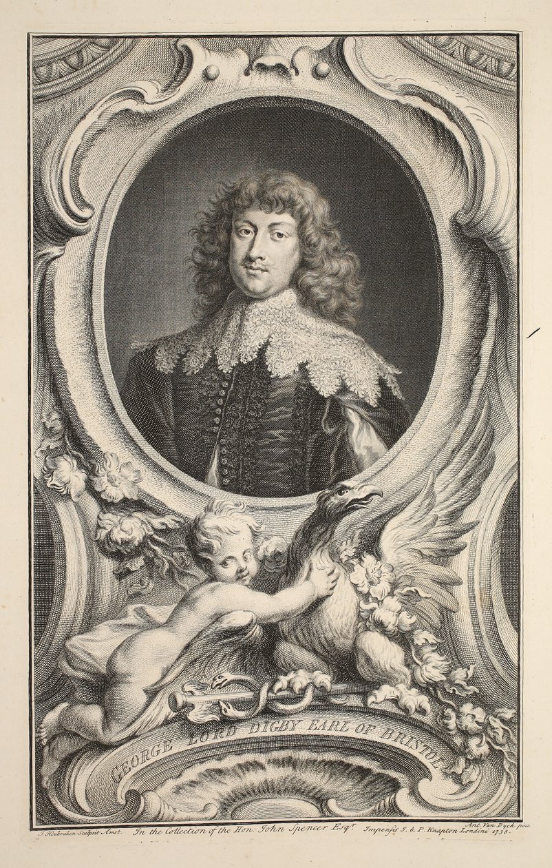 Portrett av George, Lord Digby, jarl av Bristol, illustrasjon fra "Heads of Illustrious Persons of Great Britain", pub. av Knapton, London 1742 av Jacobus Houbraken