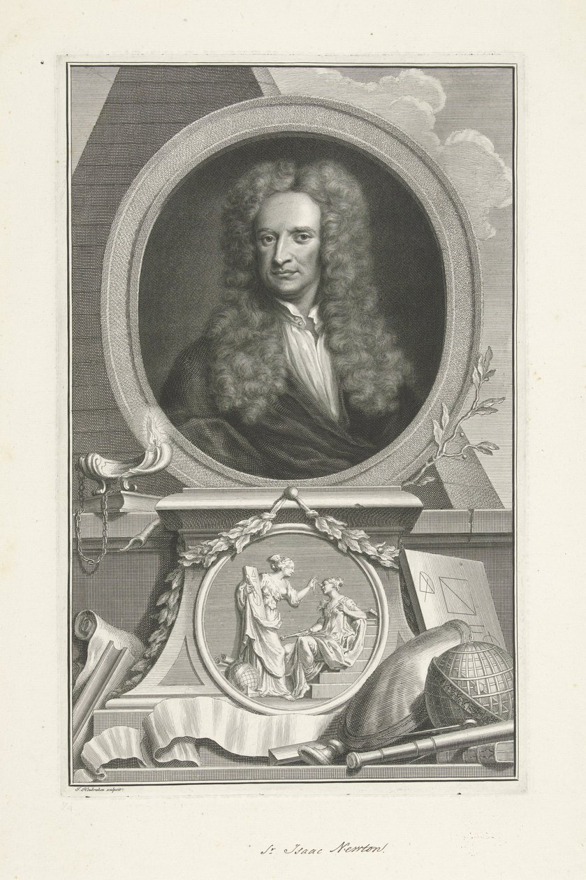 Sir Isaac Newton (1642-1726), engelsk fysiker og matematiker av Jacobus Houbraken
