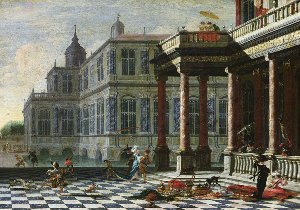 Italiensk palass med terrasse (olje på lerret) av Jacobus Saeys