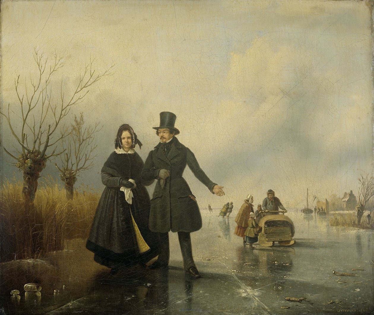 Portrett av herr og fru Thijssen på isen av Jacobus Sörensen