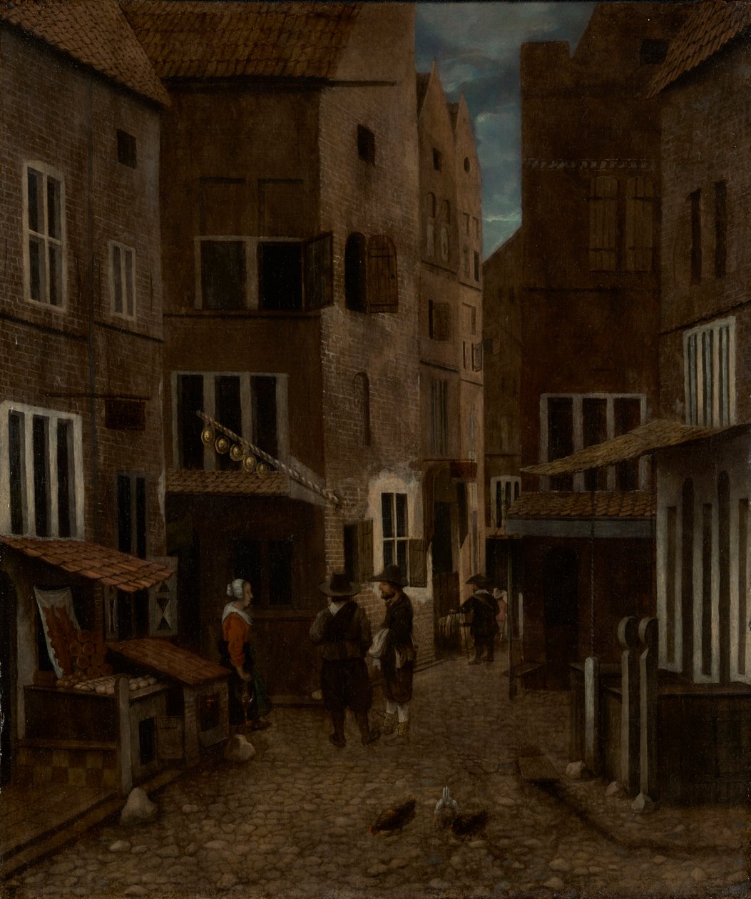 Gatescene (olje på panel) av Jacobus Vrel or Frel