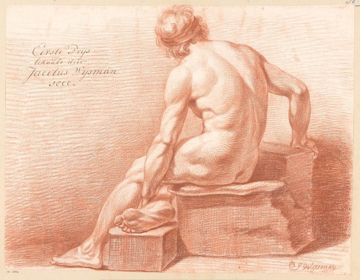 Sittende mann naken, sett bakfra (1. premie 1800) av Jacobus Wijsman