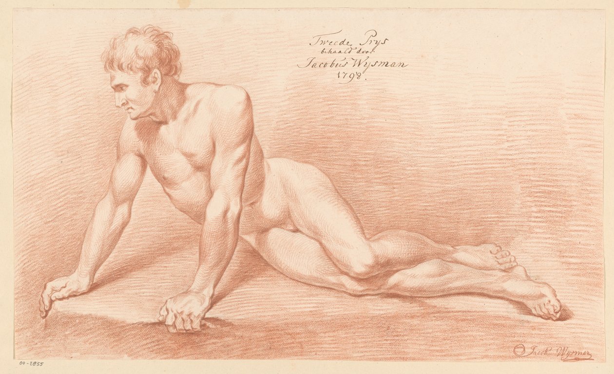 Sittende naken mann, sett forfra (2. premie 1798) av Jacobus Wijsman