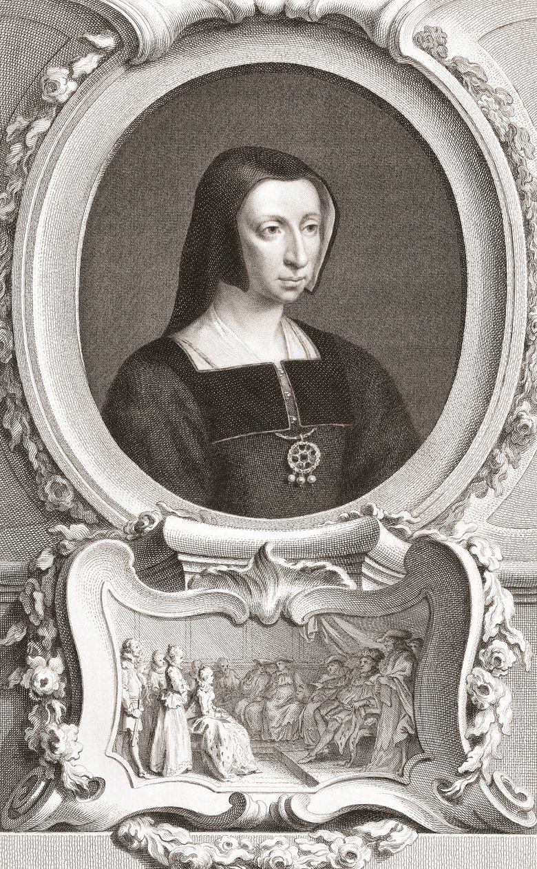 Louise av Savoy (1476-1531) fransk adel og regent, hertuginne av Auvergne og Bourbon, hertuginne av Nemours og mor til kong Frans I (gravering) av Jacobus and Vertue George Houbraken