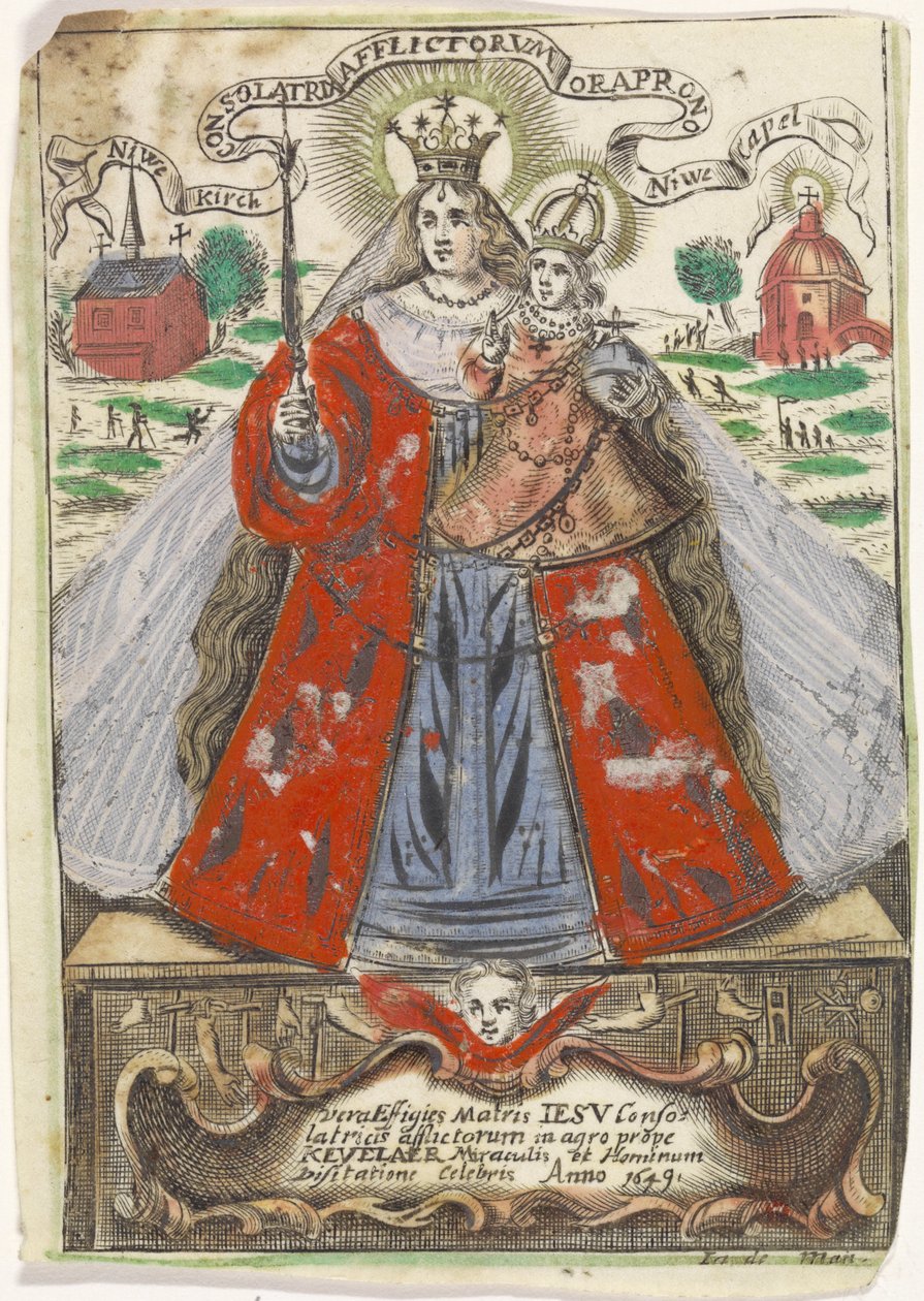 Mary with Child med to kirkebygg bak seg av Jacobus de Man (I)