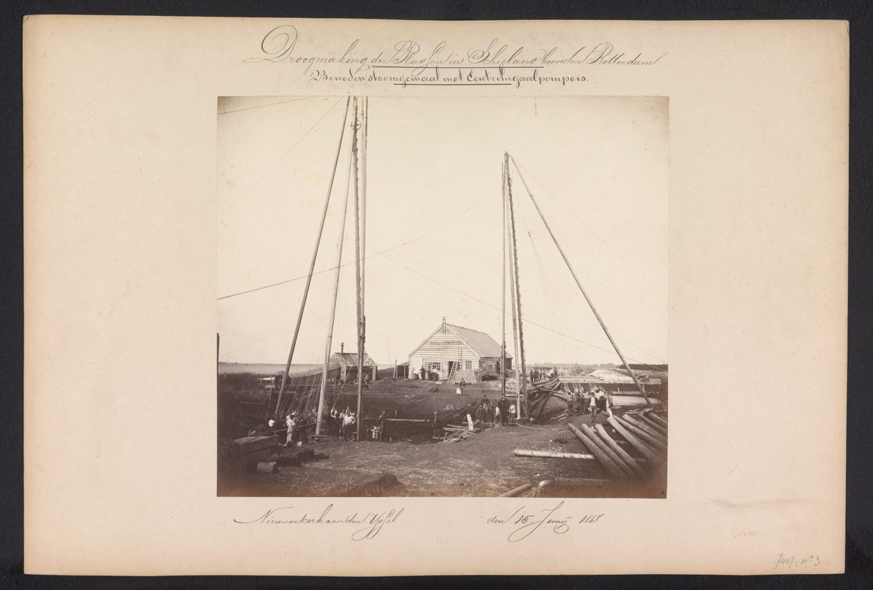 Nedre damppumpestasjon med sentrifugalpumper / Nieuwerkerk aan den IJssel den 15. juni 1868 (tittel på objekt) Gjenvinning av innsjøene i Schieland øst for Rotterdam (serietittel på objekt) av Jacobus van Gorkom jr.