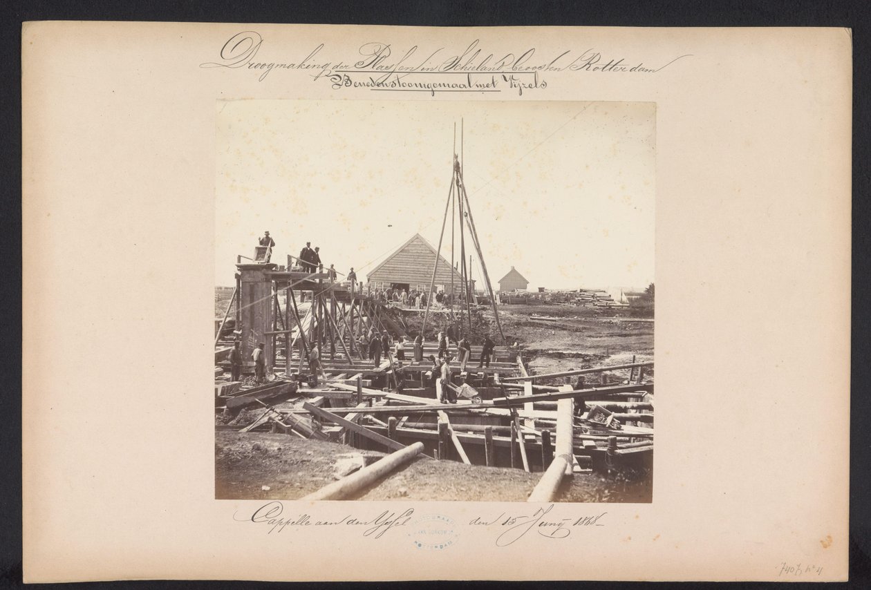 Nedenfor damppumpestasjon med Vijzels / Capelle aan den IJssel den 15. juni 1868 (tittel på objekt) Gjenvinning av innsjøene i Schieland øst for Rotterdam (serietittel på objekt) av Jacobus van Gorkom jr.